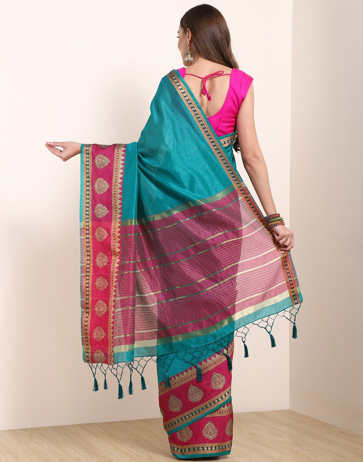 MBZ Meena Bazaar-Lake Blue Art Handloom Saree