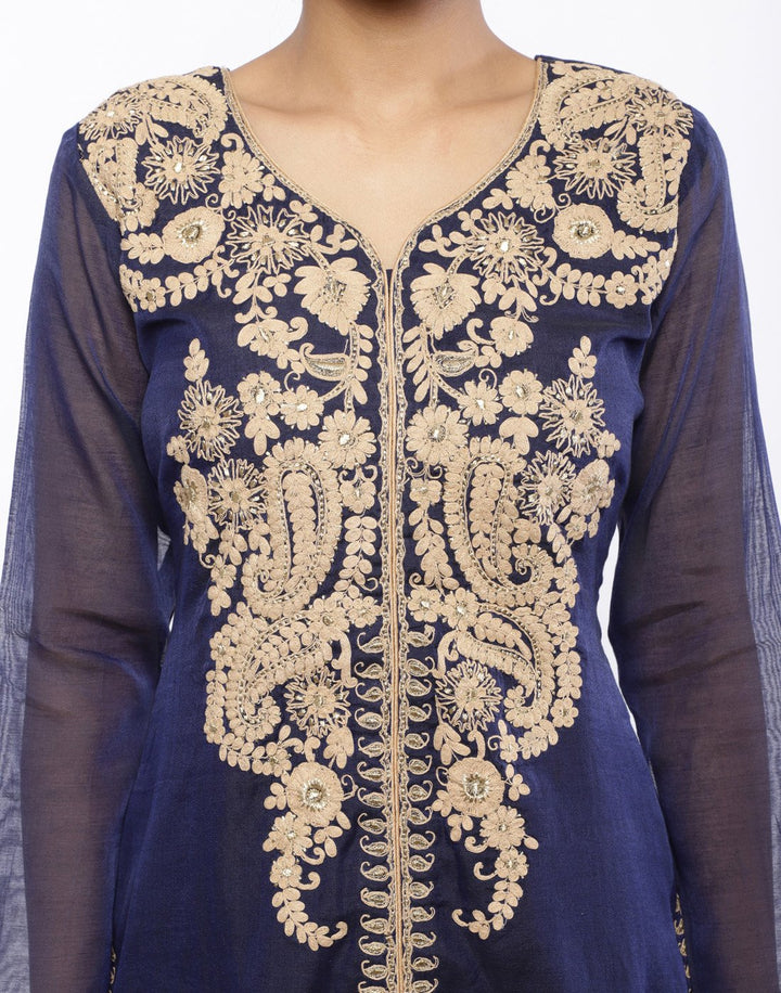MBZ Meena Bazaar-Red Cotton Chanderi Stitched Salwaar Kameez