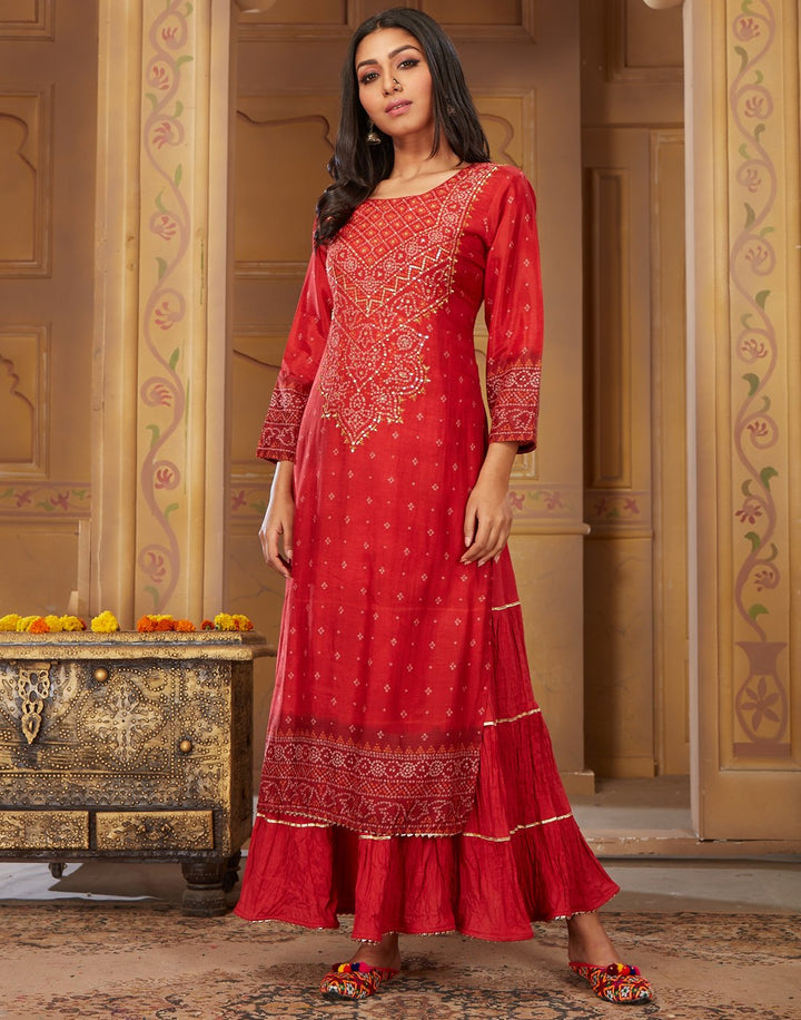 MBZ Meena Bazaar-Blue Cotton Chanderi Kurti