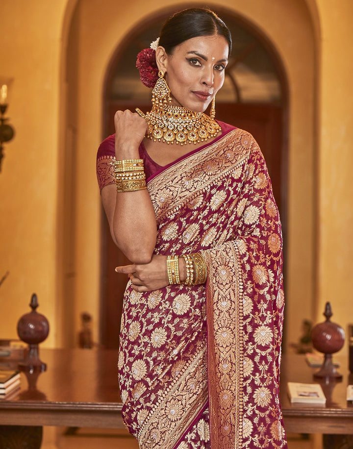 MBZ Meena Bazaar-Wine Banarasi Kaddi Saree