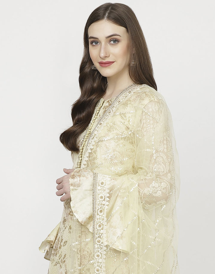 MBZ Meena Bazaar-Lemon Cotton Chanderi Salwar Kameez