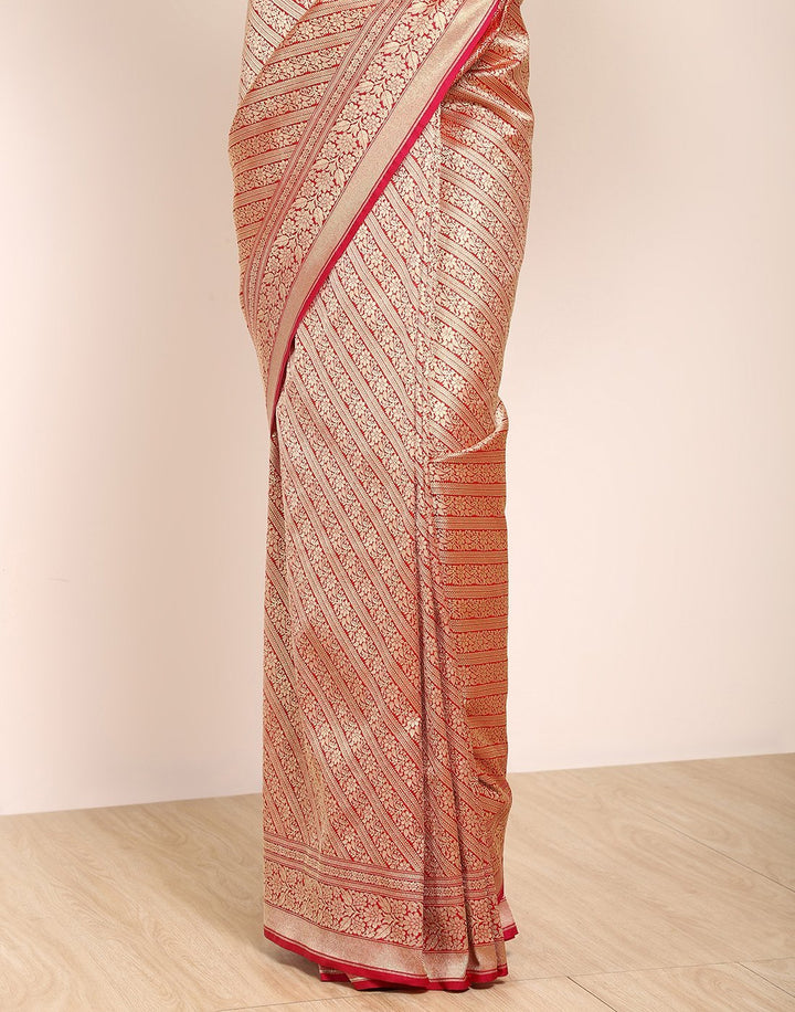 MBZ Meena Bazaar-Red Banarasi Art Handloom Saree