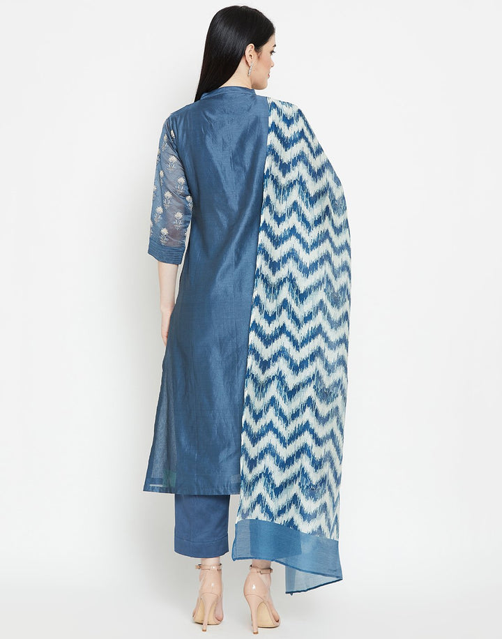 MBZ Meena Bazaar-Navy Blue Cotton Chanderi Salwar Kameez