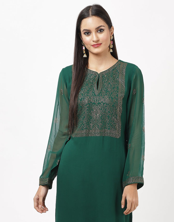MBZ Meena Bazaar-Wine Georgette Kurti with Palazzo