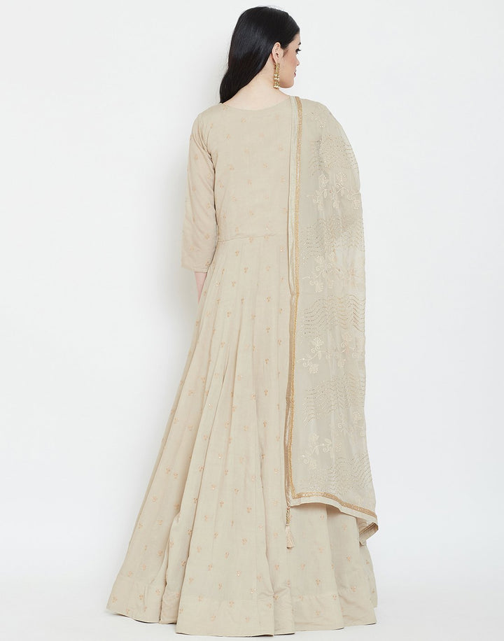 MBZ Meena Bazaar-Beige Cotton Chanderi Salwar Kameez
