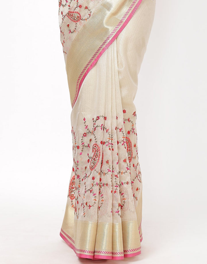MBZ Meena Bazaar-Beige Navy Cotton Tissue Saree
