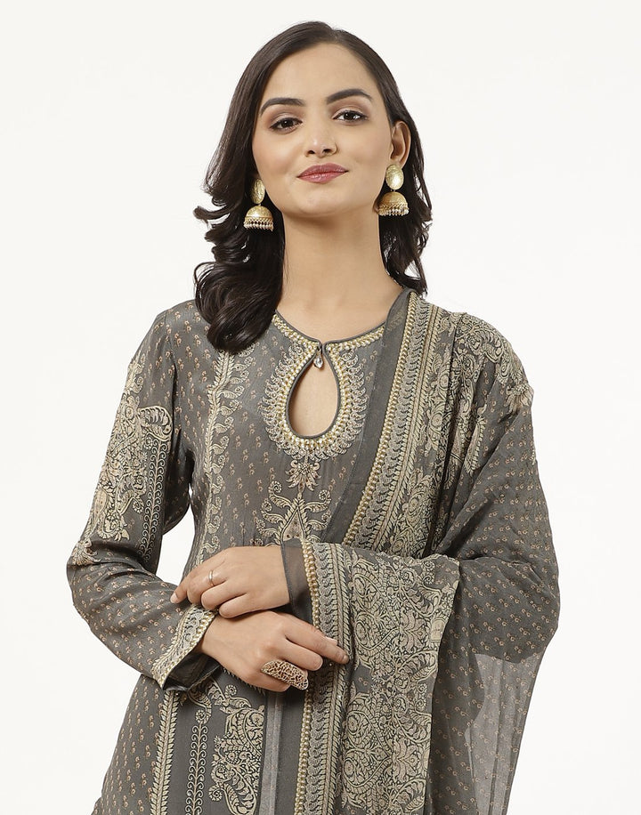 MBZ Meena Bazaar-Grey Digital Printed Crepe Salwaar Kameez Stitched Suit