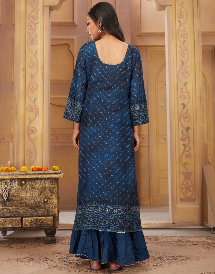 MBZ Meena Bazaar-Blue Cotton Chanderi Kurti
