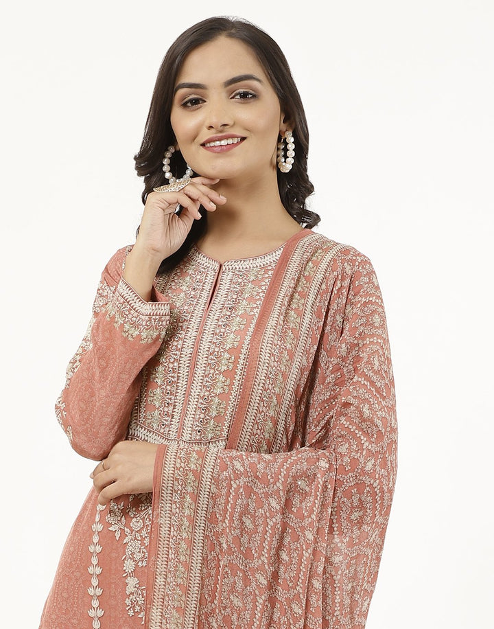 MBZ Meena Bazaar-Mustard Digital Printed Crepe Salwaar Kameez Stitched Suit