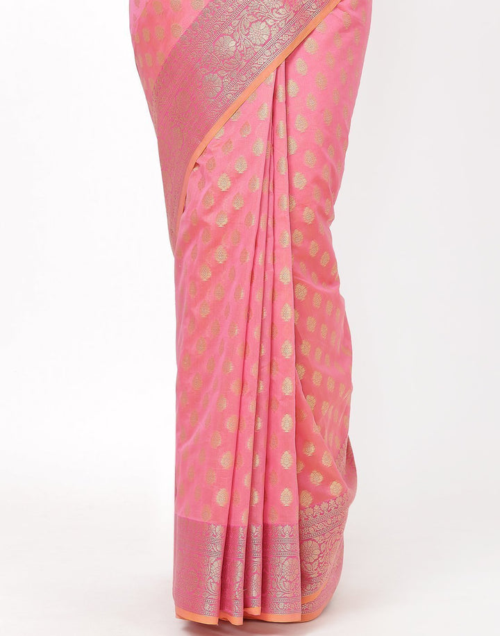 MBZ Meena Bazaar-Pink Cotton Woven Saree