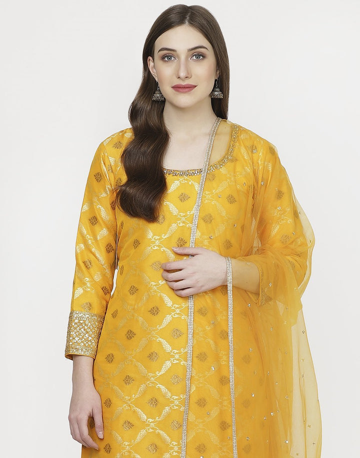 MBZ Meena Bazaar-Orange Art Handloom Salwar Kameez