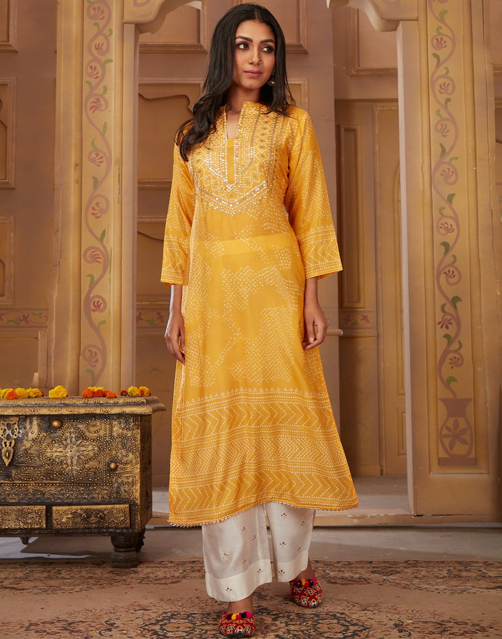 MBZ Meena Bazaar-Yellow Cotton Kurti