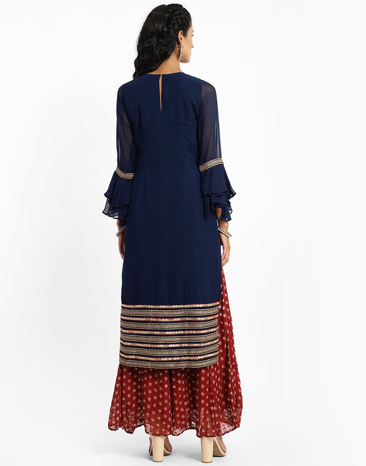 MBZ Meena Bazaar-Beautiful Navy Blue Georgette Salwaar Kameez Stitched Suit