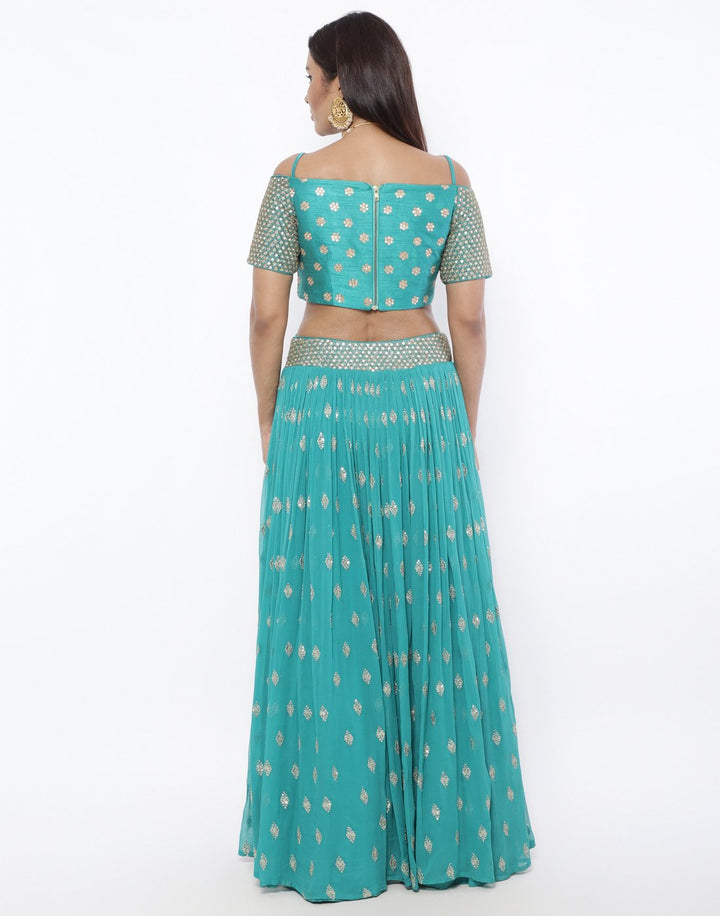 MBZ Meena Bazaar-Elegant Rani Georgette Stitched Lehenga with Net Mustard Dupatta