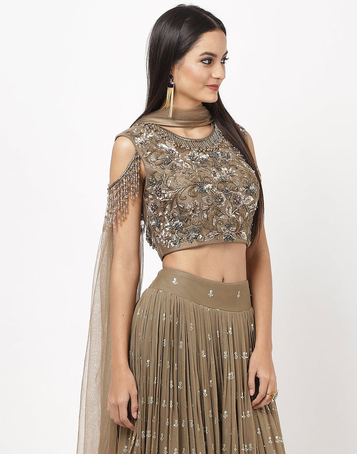 MBZ Meena Bazaar-Elegant Mouse Georgette Stitched hand work Lehenga