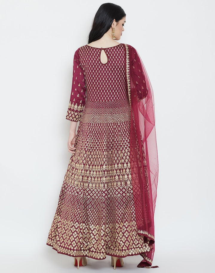 MBZ Meena Bazaar-Maroon Cotton Chanderi Salwar Kameez