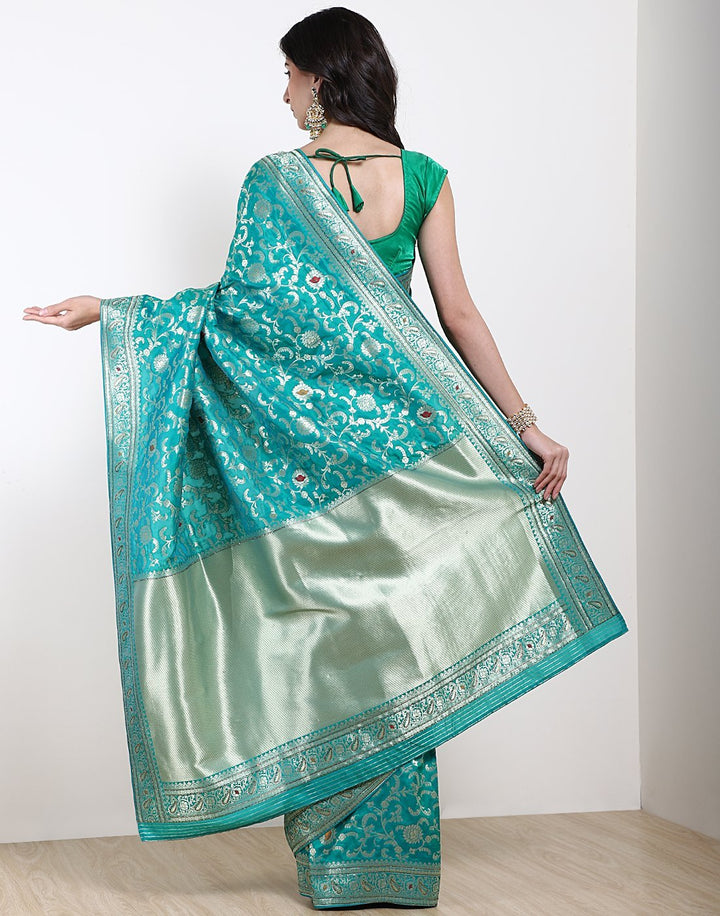 MBZ Meena Bazaar-Orange Banarasi Art Handloom Saree