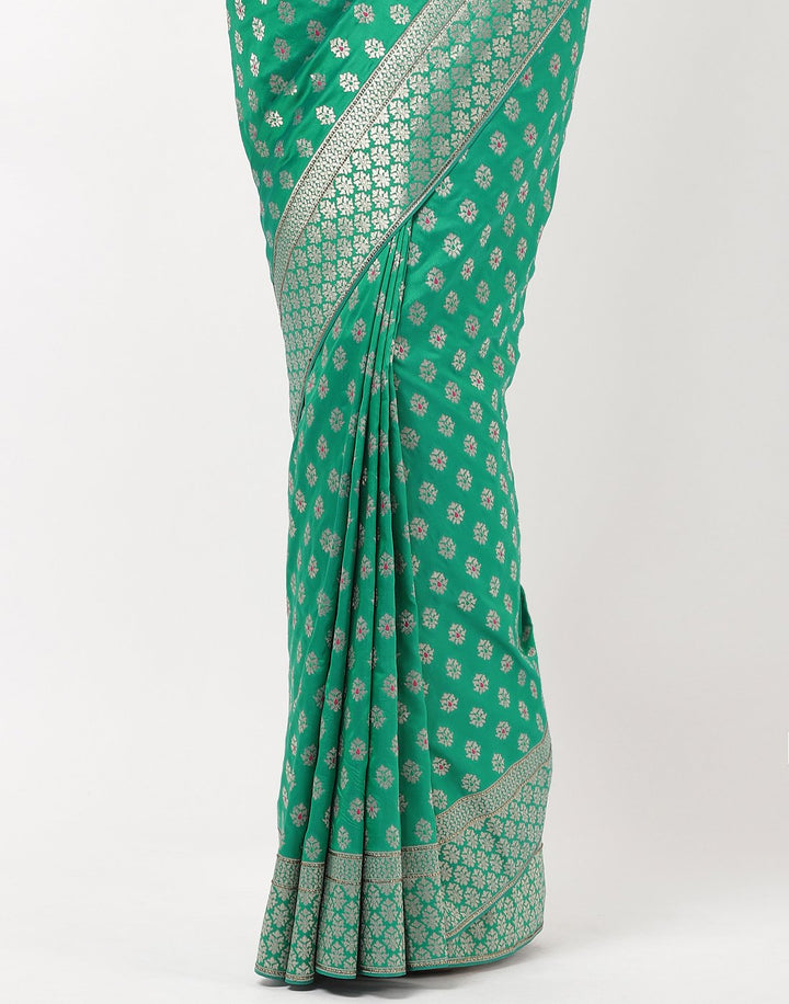 MBZ Meena Bazaar-Green Banarasi Woven Saree