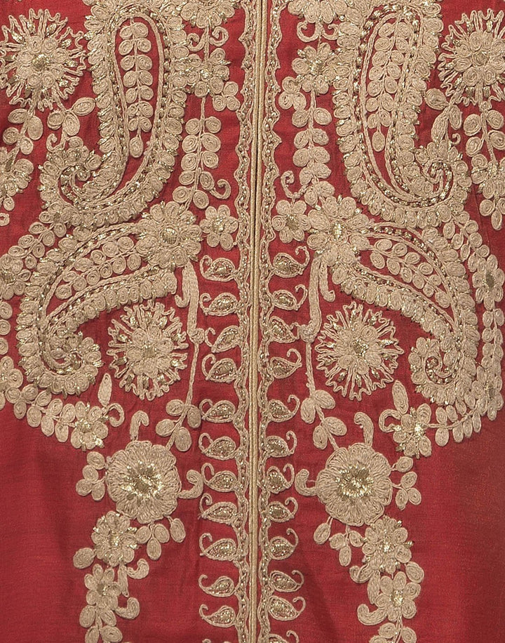 MBZ Meena Bazaar-Red Cotton Chanderi Stitched Salwaar Kameez
