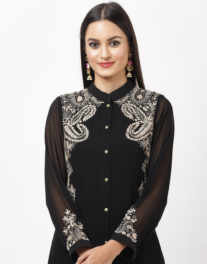 MBZ Meena Bazaar-Black Georgette Kurti with Palazzo