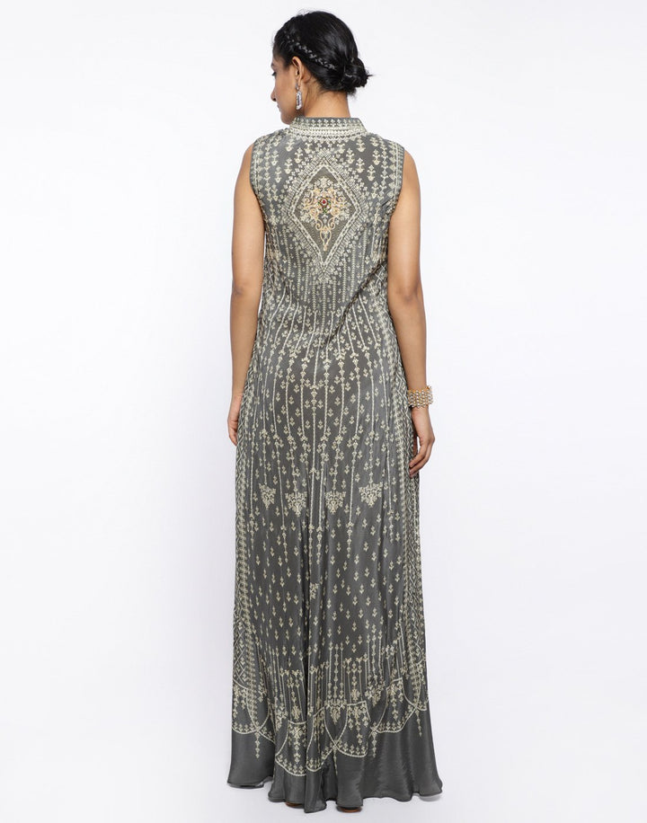 MBZ Meena Bazaar-Coral Pink Crepe Digital Printed Long Dress
