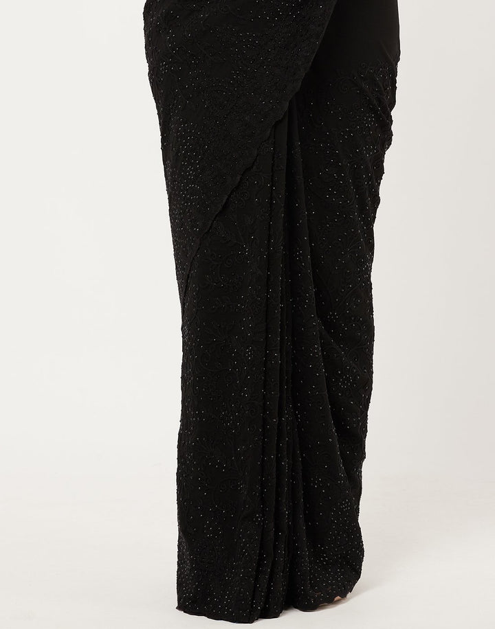 MBZ Meena Bazaar-Black Art Georgette Saree