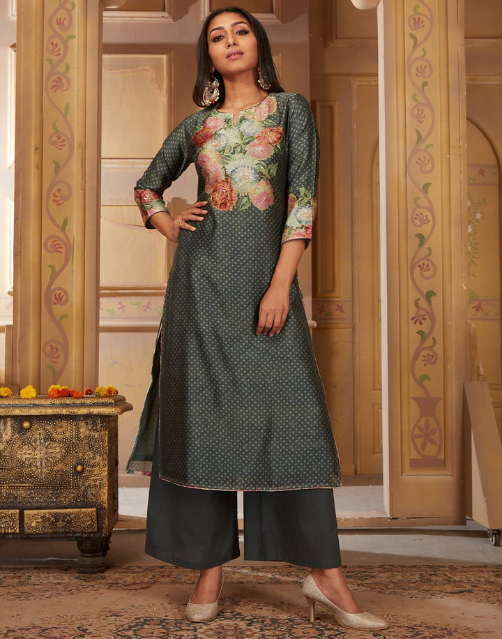 MBZ Meena Bazaar-Cotton Chanderi Kurti with Palazzo