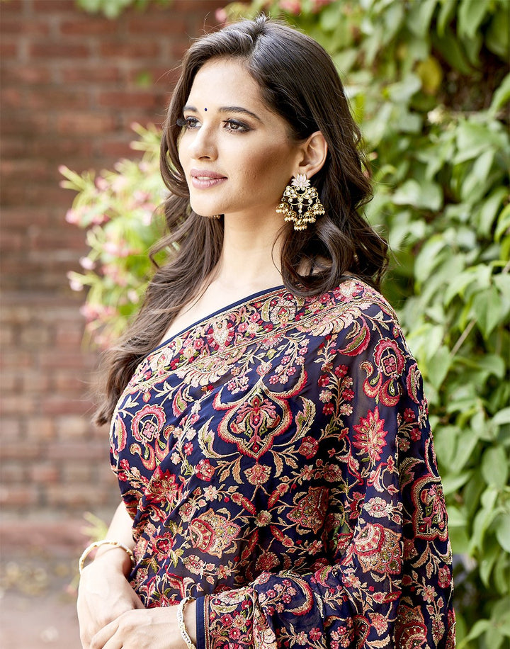 MBZ Meena Bazaar-Pure Embroidery Saree
