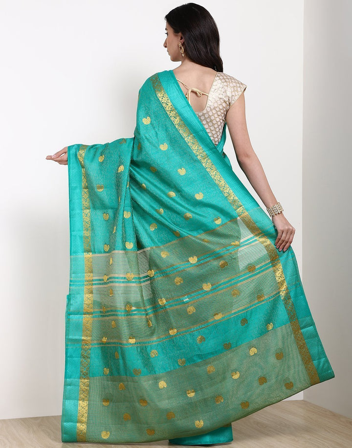 MBZ Meena Bazaar-Green Art Handloom Saree