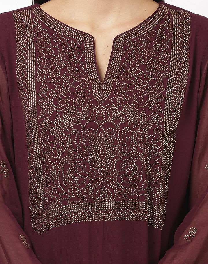 MBZ Meena Bazaar-Wine Georgette Kurti with Palazzo