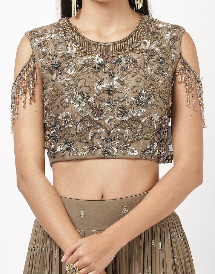 MBZ Meena Bazaar-Elegant Mouse Georgette Stitched hand work Lehenga