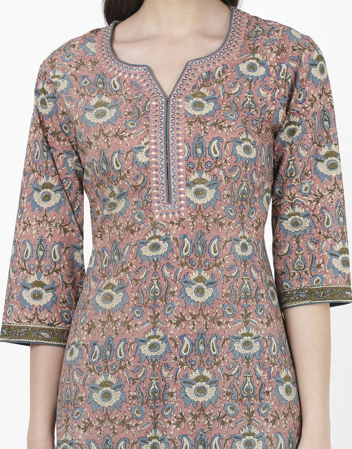 MBZ Meena Bazaar-Pink Teal Blue Cotton Kurti with Palazzo