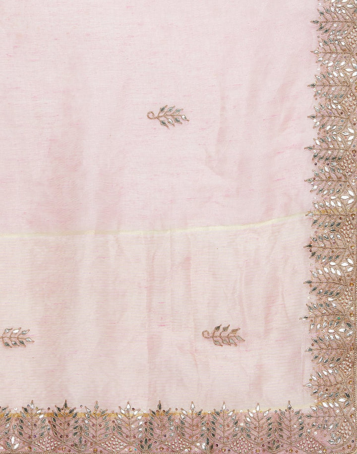 MBZ Meena Bazaar-Pink Cotton Linen Saree