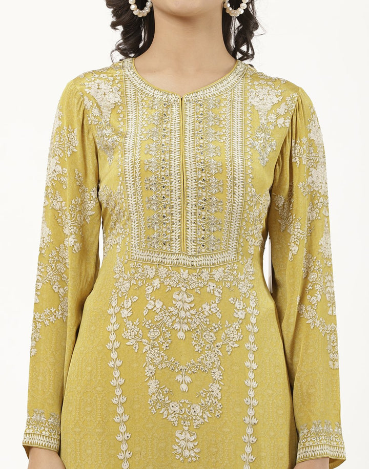 MBZ Meena Bazaar-Mustard Digital Printed Crepe Salwaar Kameez Stitched Suit