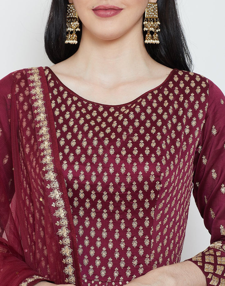 MBZ Meena Bazaar-Maroon Cotton Chanderi Salwar Kameez