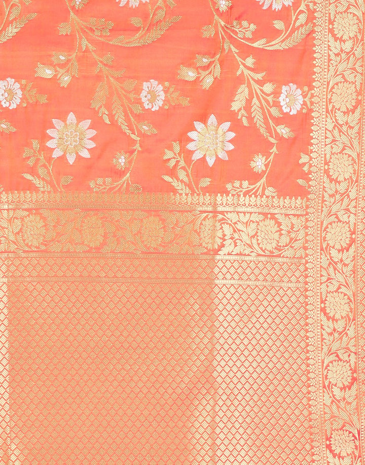MBZ Meena Bazaar-Orange Banarasi Art Handloom Saree