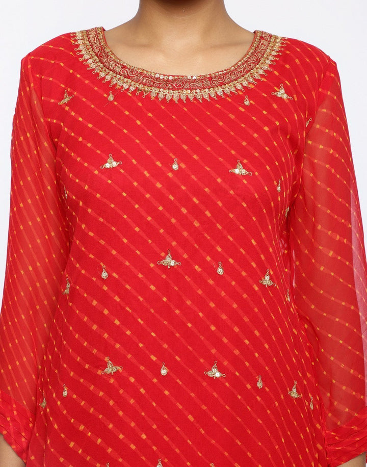 MBZ Meena Bazaar-Red Georgette Stitched Laacha
