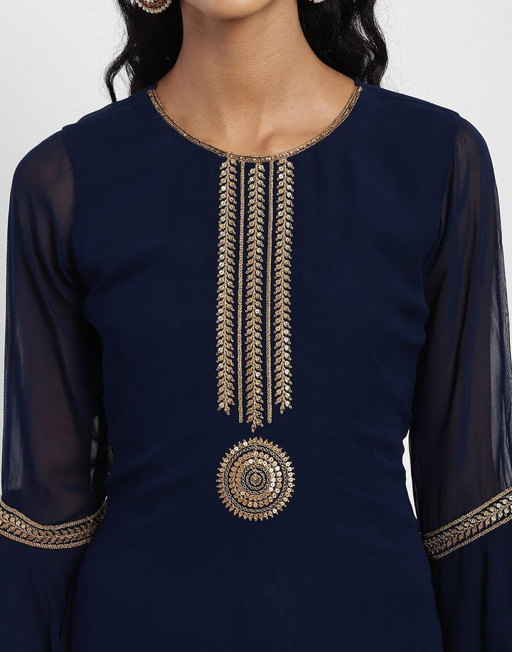 MBZ Meena Bazaar-Beautiful Navy Blue Georgette Salwaar Kameez Stitched Suit