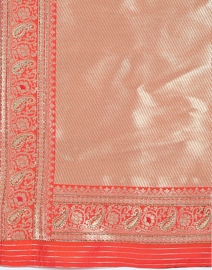 MBZ Meena Bazaar-Orange Banarasi Art Handloom Saree