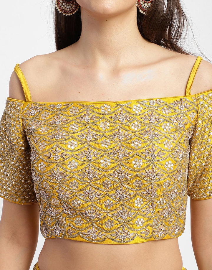 MBZ Meena Bazaar-Elegant Rani Georgette Stitched Lehenga with Net Mustard Dupatta