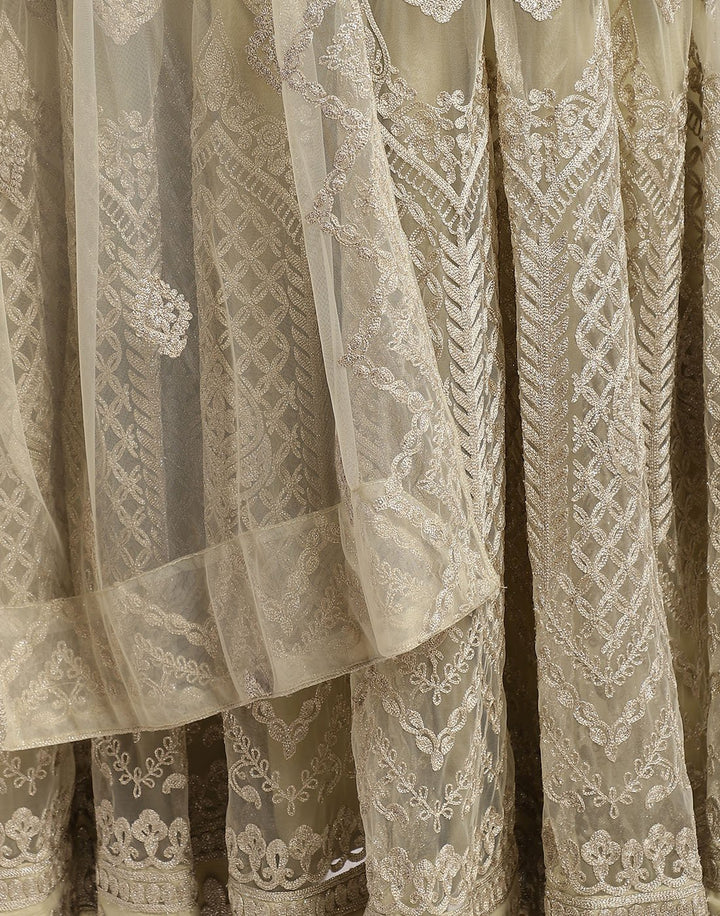 MBZ Meena Bazaar-Beautiful Cream Net Salwar Kameez Stitched Anarkali Suit
