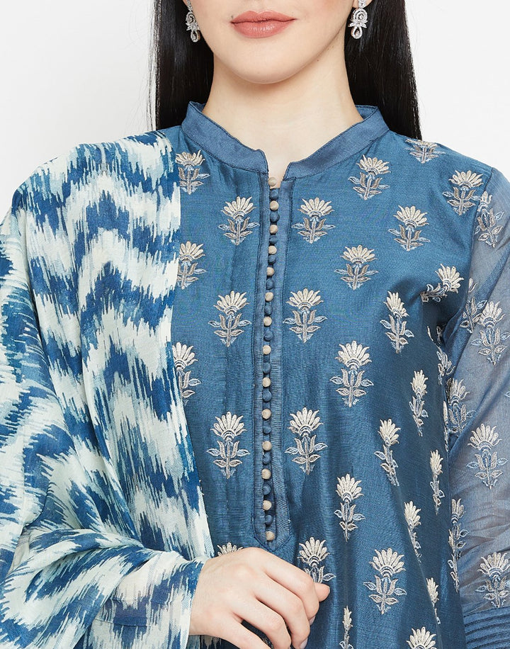 MBZ Meena Bazaar-Navy Blue Cotton Chanderi Salwar Kameez