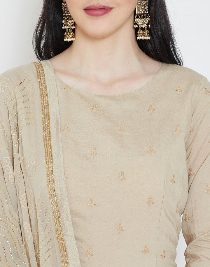 MBZ Meena Bazaar-Beige Cotton Chanderi Salwar Kameez