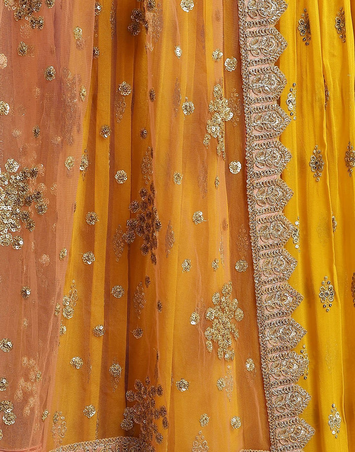 MBZ Meena Bazaar-Elegant Rani Georgette Stitched Lehenga with Net Mustard Dupatta