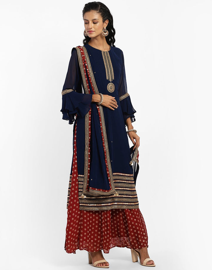 MBZ Meena Bazaar-Beautiful Navy Blue Georgette Salwaar Kameez Stitched Suit