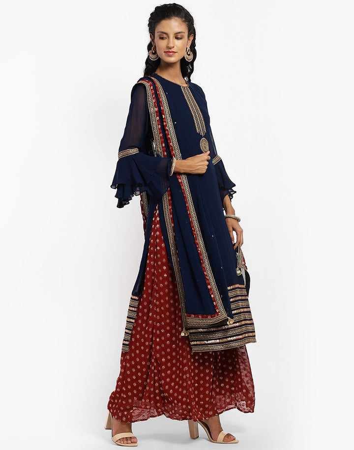 MBZ Meena Bazaar-Beautiful Navy Blue Georgette Salwaar Kameez Stitched Suit