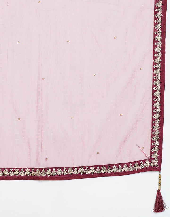 MBZ Meena Bazaar-Maroon Cotton Chanderi Salwar Kameez