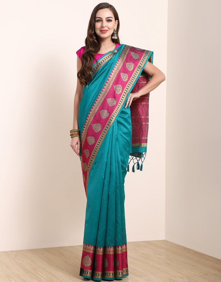 MBZ Meena Bazaar-Lake Blue Art Handloom Saree