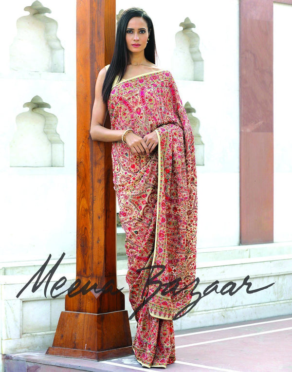 Georgette saree with multi-colour embroidery
