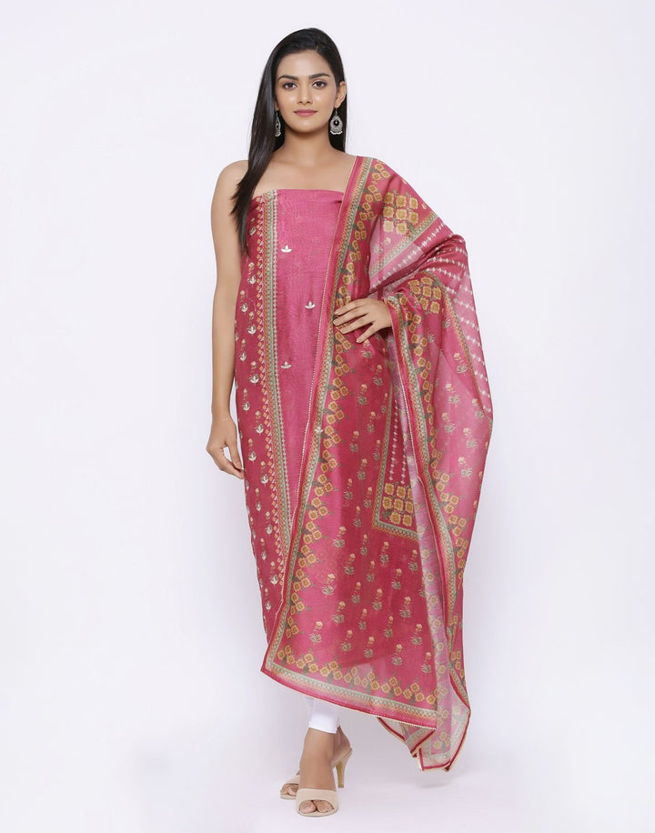 MBZ Meena Bazaar-Chanderi Suit Set with Chanderi Printed Dupatta